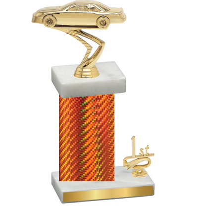 Accented Single Orange Carbon Fiber First Place Cars Trophy