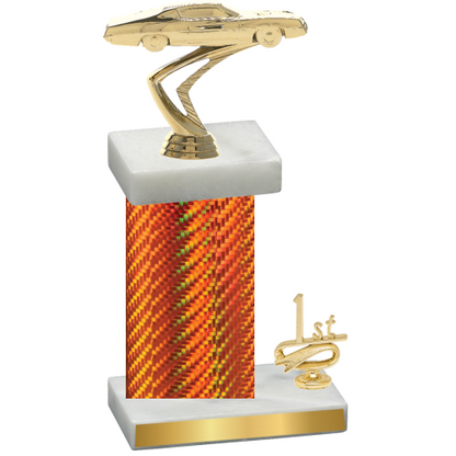 Accented Single Orange Carbon Fiber First Place Cars Trophy