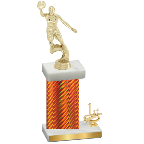 Accented Single Orange Carbon Fiber First Place Basketball Trophy