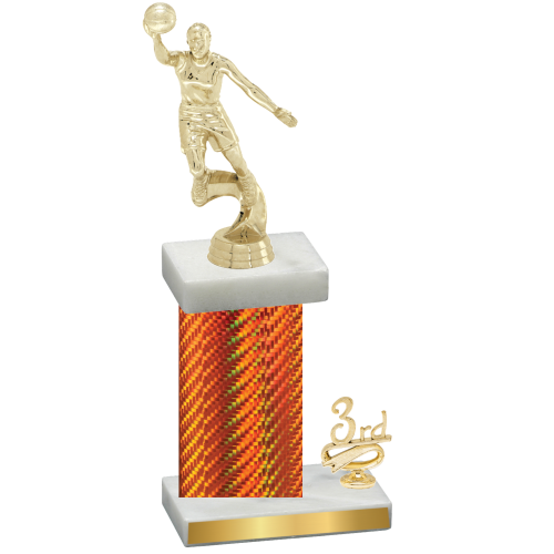 Accented Single Orange Carbon Fiber Third Place Basketball Trophy