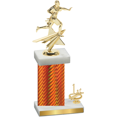 Accented Single Orange Carbon Fiber First Place Flag Football Trophy