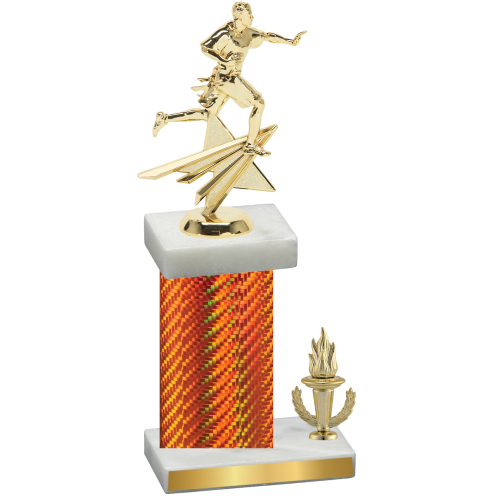 Accented Single Orange Carbon Fiber Victory Flag Football Trophy