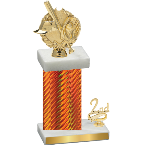 Accented Single Orange Carbon Fiber Second Place Baseball Trophy