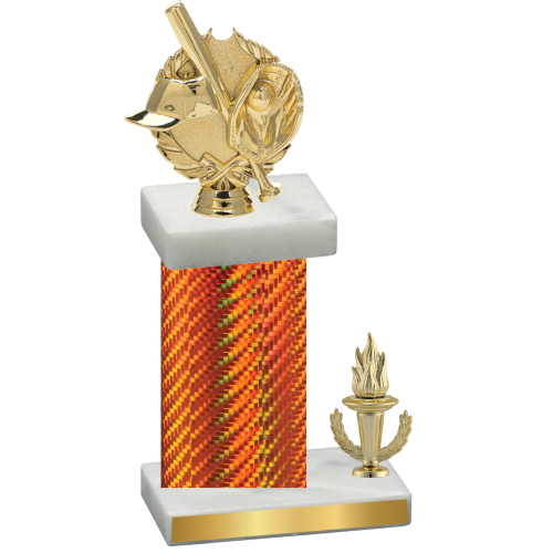 Accented Single Orange Carbon Fiber Victory Baseball Trophy