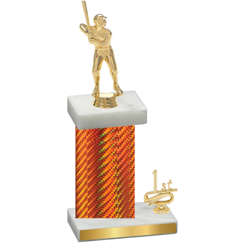 Accented Single Orange Carbon Fiber First Place Baseball Trophy