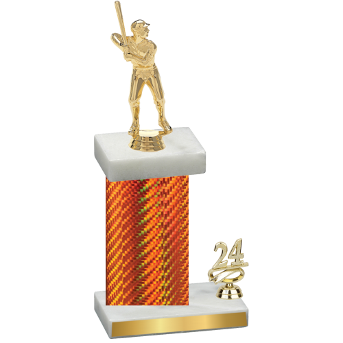 Accented Single Orange Carbon Fiber Year Baseball Trophy