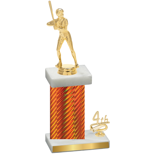 Accented Single Orange Carbon Fiber Fourth Place Softball Trophy