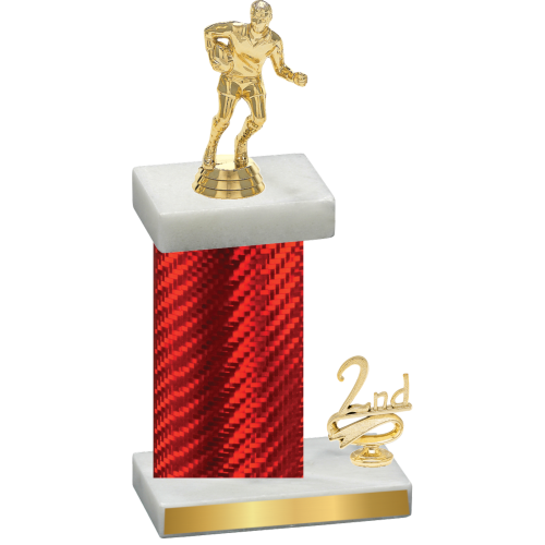 Accented Single Red Carbon Fiber Second Place Rugby Trophy