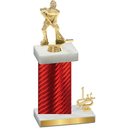 Accented Single Red Carbon Fiber First Place Hockey Trophy