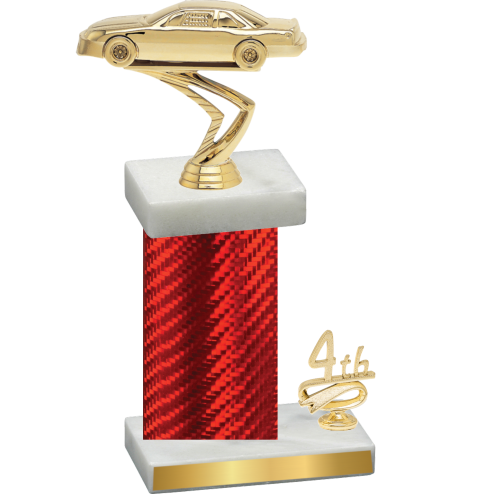 Accented Single Red Carbon Fiber Fourth Place Cars Trophy