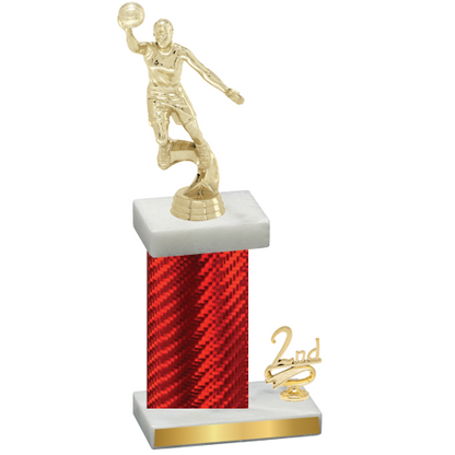 Accented Single Red Carbon Fiber Second Place Basketball Trophy