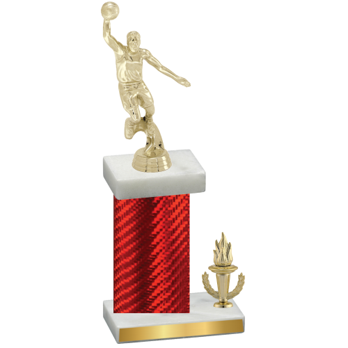 Accented Single Red Carbon Fiber Victory Basketball Trophy