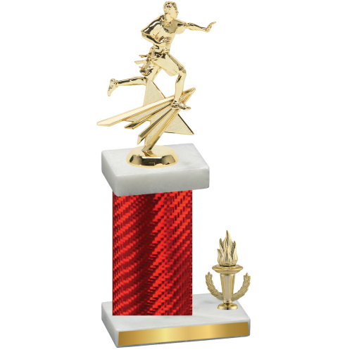 Accented Single Red Carbon Fiber Victory Flag Football Trophy