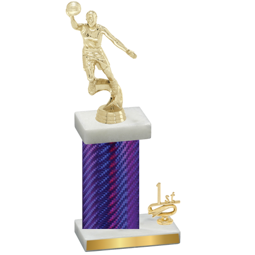 Accented Single Purple Carbon Fiber First Place Basketball Trophy