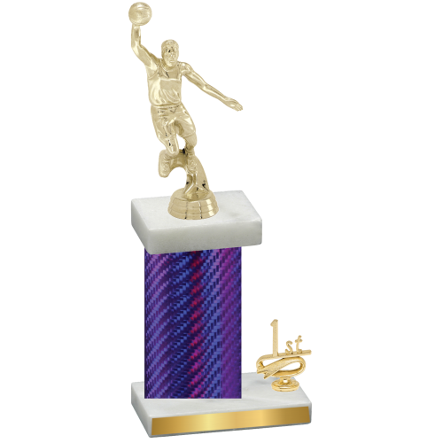 Accented Single Purple Carbon Fiber First Place Basketball Trophy