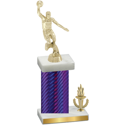 Accented Single Purple Carbon Fiber Victory Basketball Trophy