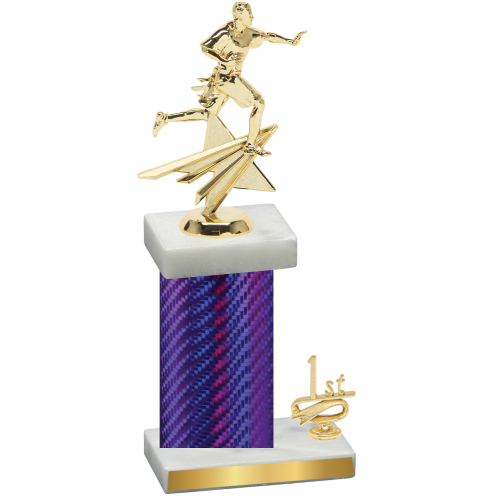 Accented Single Purple Carbon Fiber First Place Flag Football Trophy