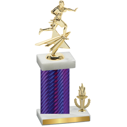 Accented Single Purple Carbon Fiber Victory Flag Football Trophy