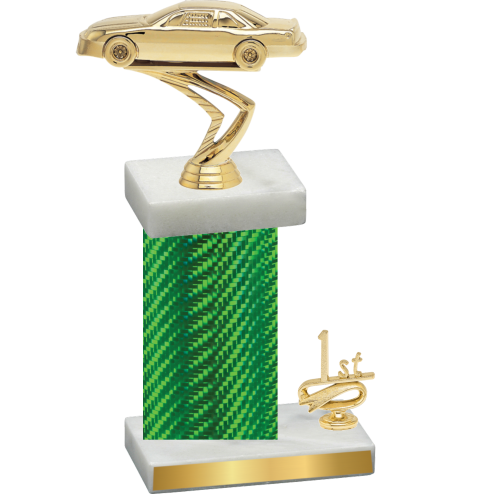 Accented Single Green Carbon Fiber First Place Cars Trophy