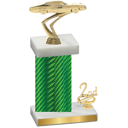 Accented Single Green Carbon Fiber Second Place Cars Trophy