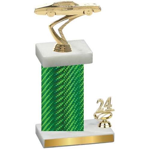 Accented Single Green Carbon Fiber Year Cars Trophy