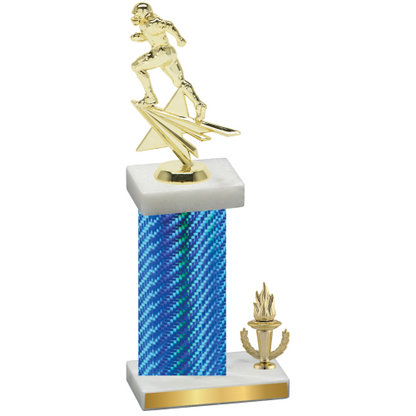 Accented Single Blue Carbon Fiber Victory Football Trophy