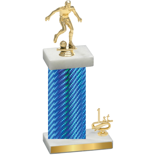 Accented Single Blue Carbon Fiber First Place Soccer Trophy