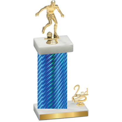 Accented Single Blue Carbon Fiber Second Place Soccer Trophy