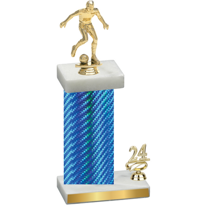 Accented Single Blue Carbon Fiber Year Soccer Trophy