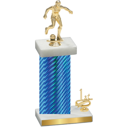 Accented Single Blue Carbon Fiber First Place Soccer Trophy