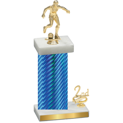 Accented Single Blue Carbon Fiber Second Place Soccer Trophy