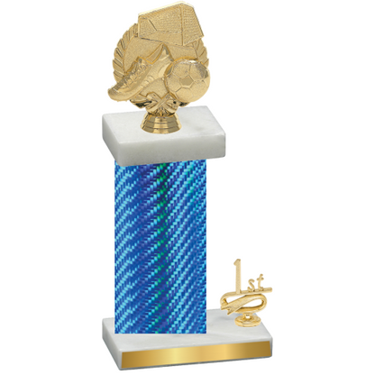 Accented Single Blue Carbon Fiber First Place Soccer Trophy