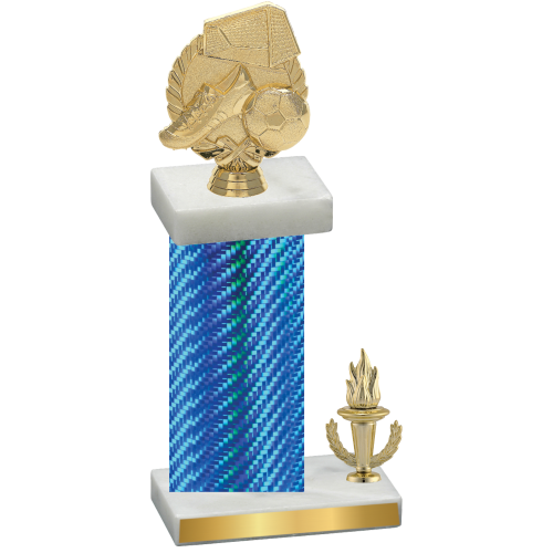 Accented Single Blue Carbon Fiber Victory Soccer Trophy