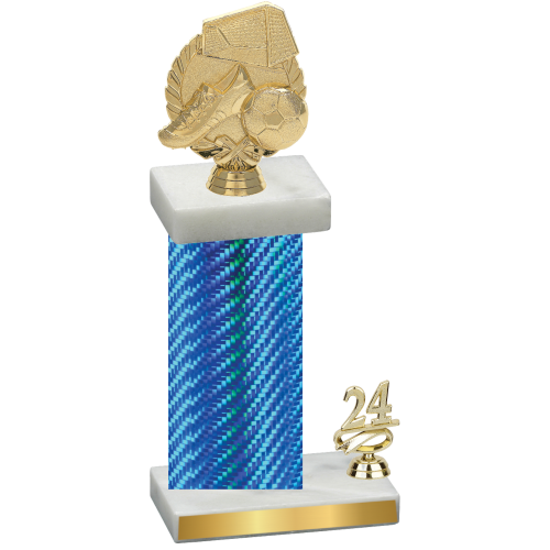 Accented Single Blue Carbon Fiber Year Soccer Trophy