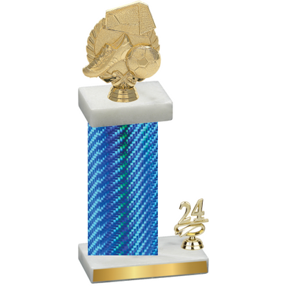 Accented Single Blue Carbon Fiber Year Soccer Trophy