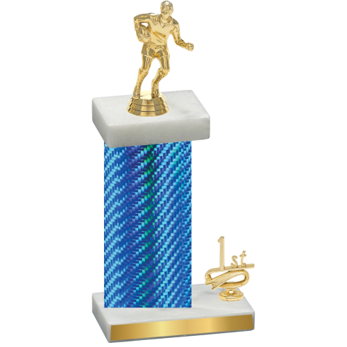 Accented Single Blue Carbon Fiber First Place Rugby Trophy