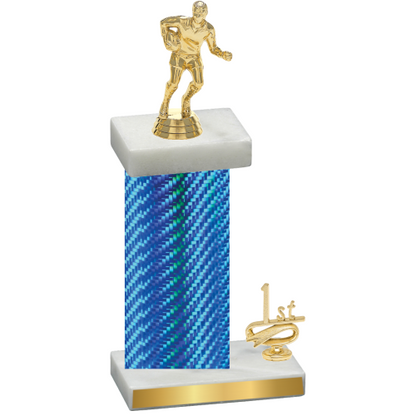 Accented Single Blue Carbon Fiber First Place Rugby Trophy