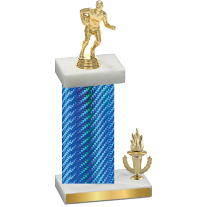 Accented Single Blue Carbon Fiber Victory Rugby Trophy