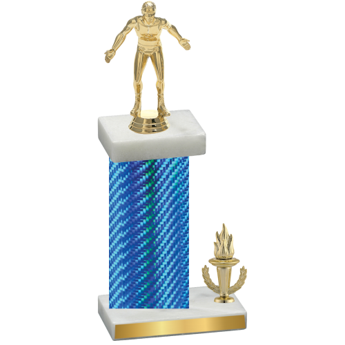 Accented Single Blue Carbon Fiber Victory Wrestling Trophy