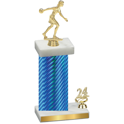 Accented Single Blue Carbon Fiber Year Bowling Trophy