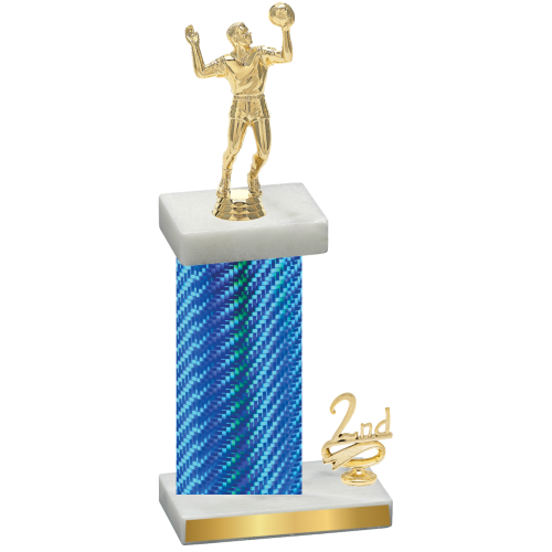 Accented Single Blue Carbon Fiber Second Place Volleyball Trophy