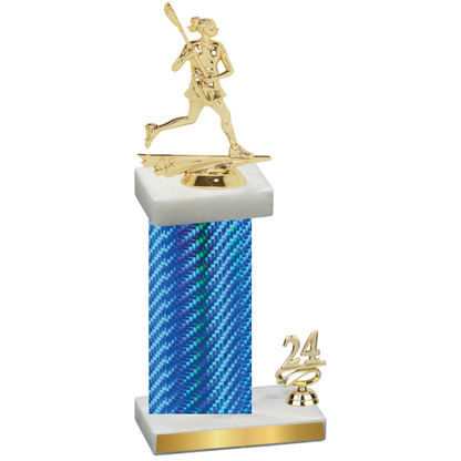 Accented Single Blue Carbon Fiber Year Lacrosse Trophy