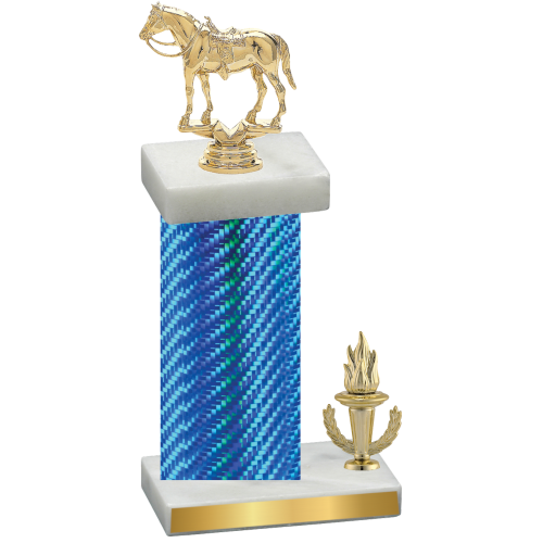 Accented Single Blue Carbon Fiber Victory Horses Trophy