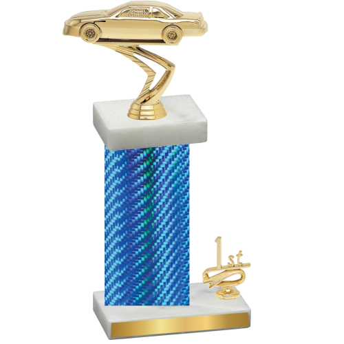 Accented Single Blue Carbon Fiber First Place Cars Trophy