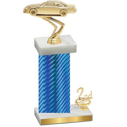 Accented Single Blue Carbon Fiber Second Place Cars Trophy