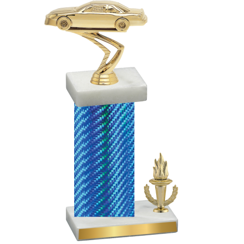 Accented Single Blue Carbon Fiber Victory Cars Trophy