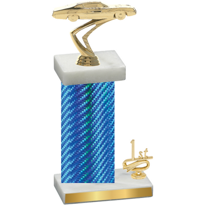 Accented Single Blue Carbon Fiber First Place Cars Trophy