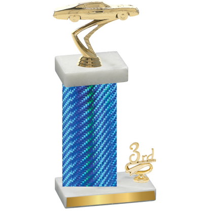 Accented Single Blue Carbon Fiber Third Place Cars Trophy