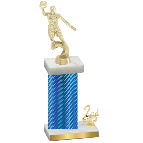 Accented Single Blue Carbon Fiber Second Place Basketball Trophy