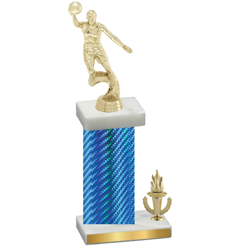 Accented Single Blue Carbon Fiber Victory Basketball Trophy